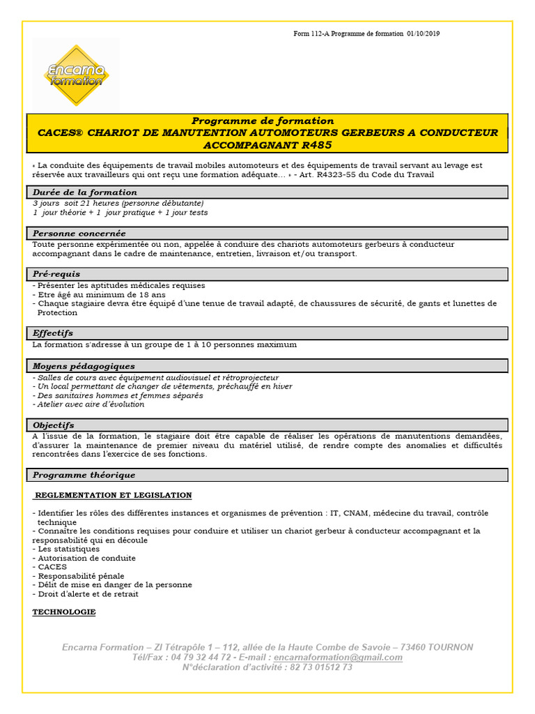 CACES® GERBEURS R485 3 Jours | PDF | Frein | Sécurité routière