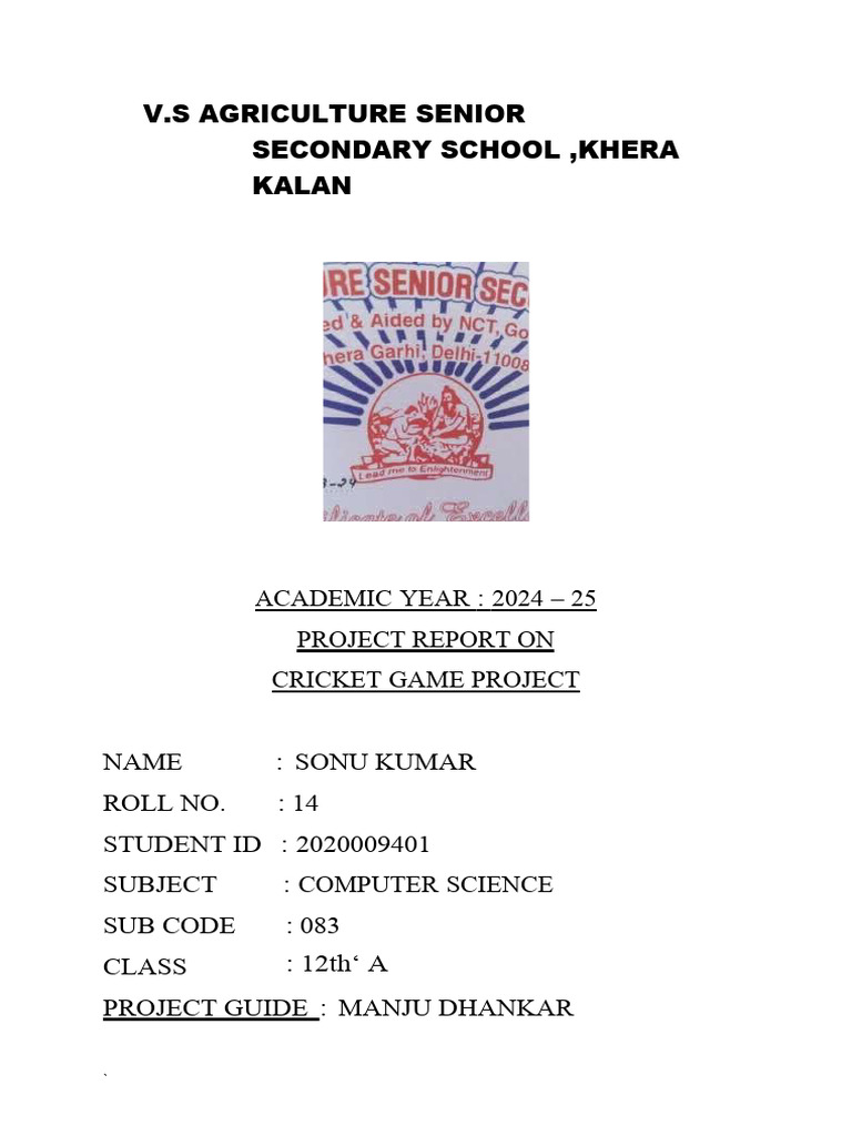 Class 12th python project on cricket game | PDF | Computer Programming ...