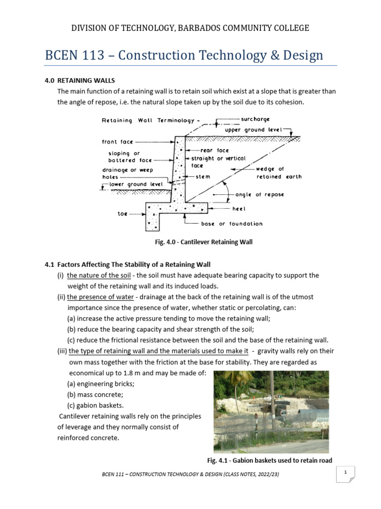Retaining Walls: Stability Factors Explained | PDF | Home & Garden ...