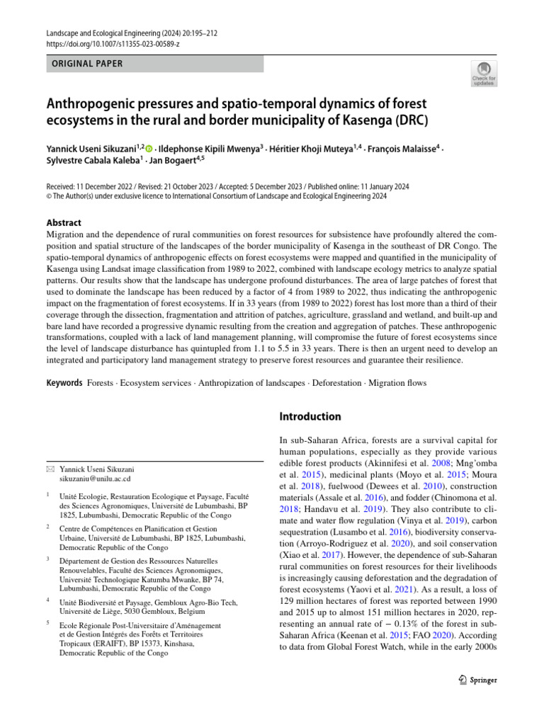 Forest Ecosystem Dynamics in Kasenga DRC | PDF | Forests | Accuracy And ...