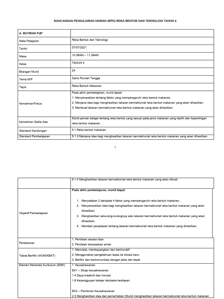 RPH Tahun 4 07 Julai 2021 | PDF