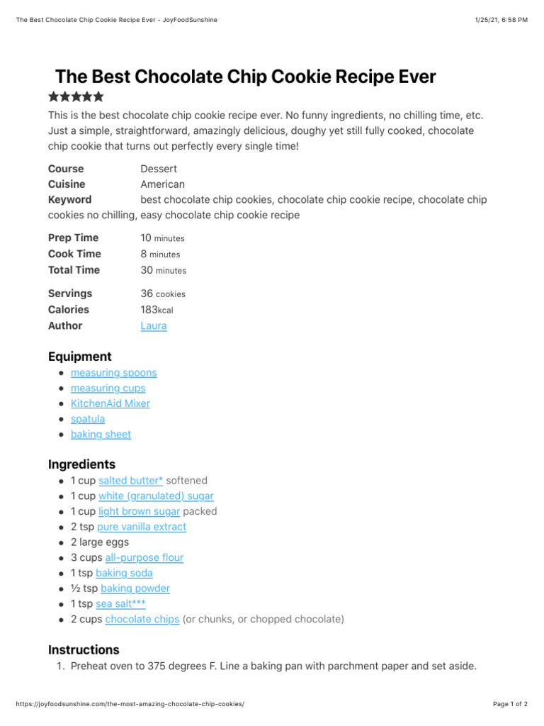 The Best Chocolate Chip Cookie Recipe Ever JoyFoodSunshine PDF