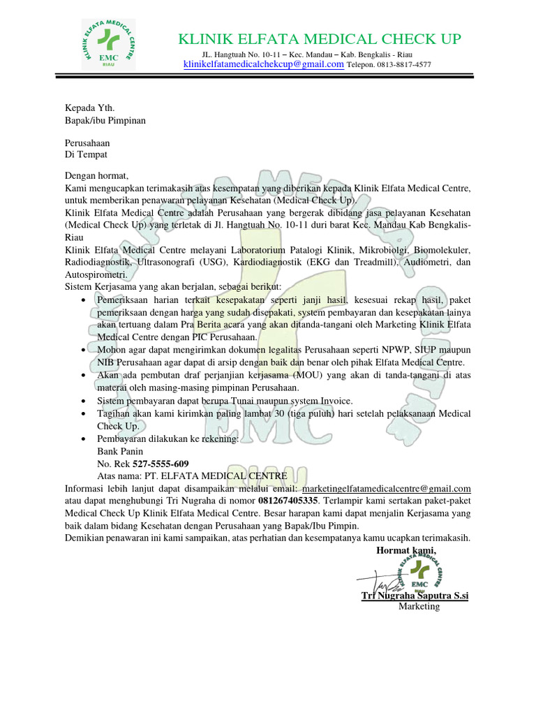 Penawaran Medical Check Up Klinik Elfata | PDF | Pengembangan Diri