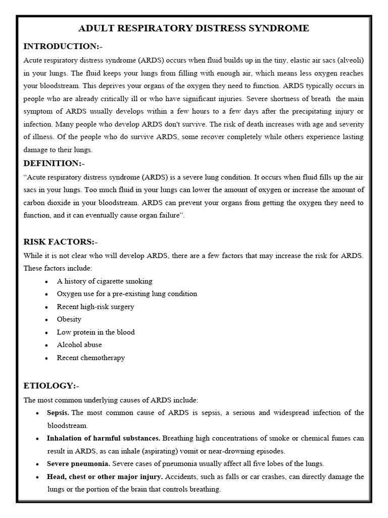 Adult Respiratory Distress Syndrome | PDF | Lung | Respiratory System