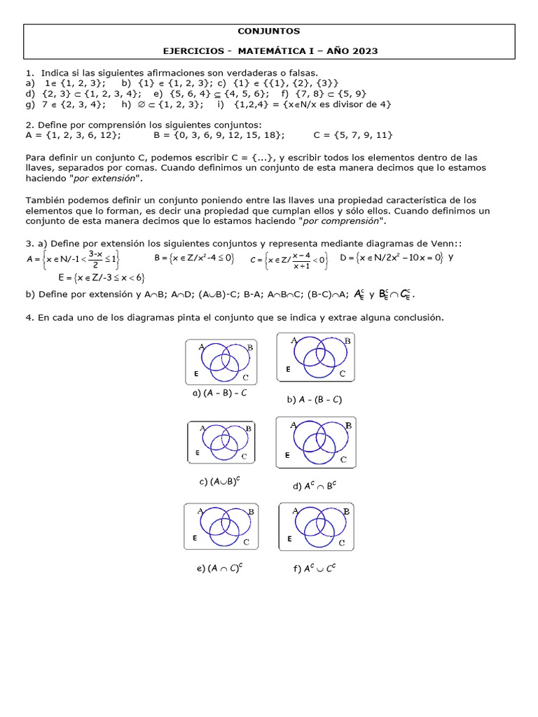 Ejercicios de Conjuntos | Descargar gratis PDF | Conjunto (Matemáticas ...