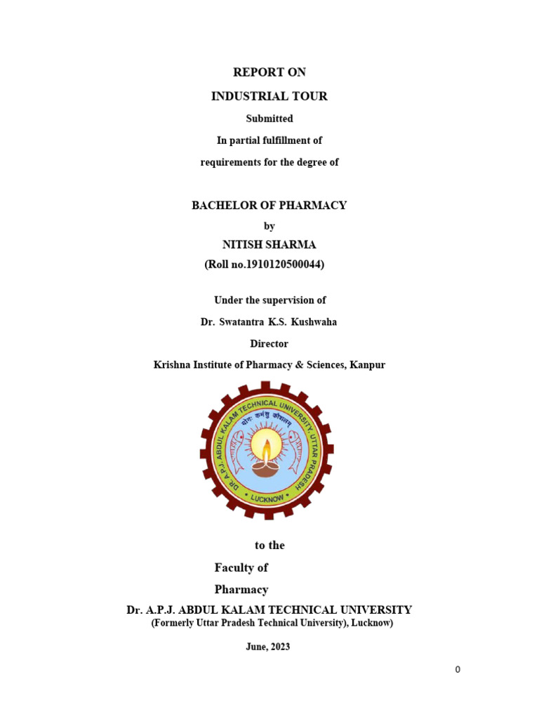 Report on industrial tour bachelor of pharmacy nitish sharma roll no