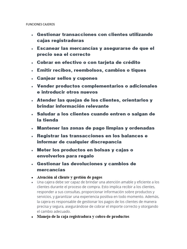 Funciones Cajeros | PDF | Servicio al Cliente | Comercio