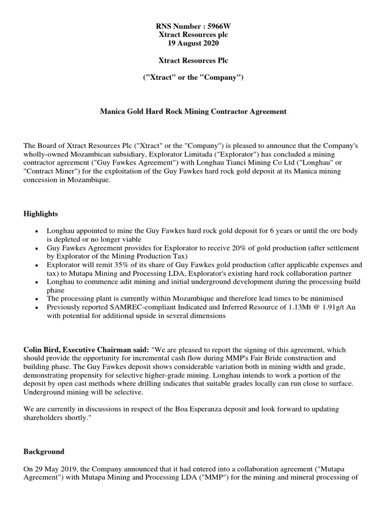 Xtract Resources Signs Guy Fawkes Mining Deal | PDF | Rock (Geology ...