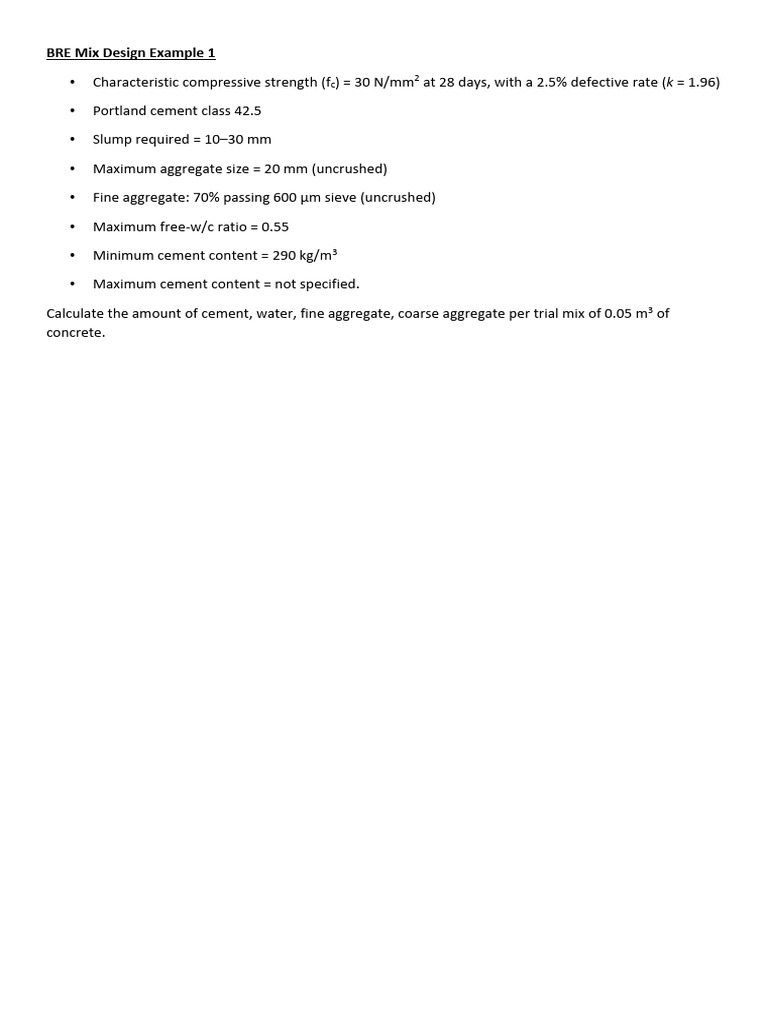 BRE Mix Design Example 1 | PDF | Concrete | Cement