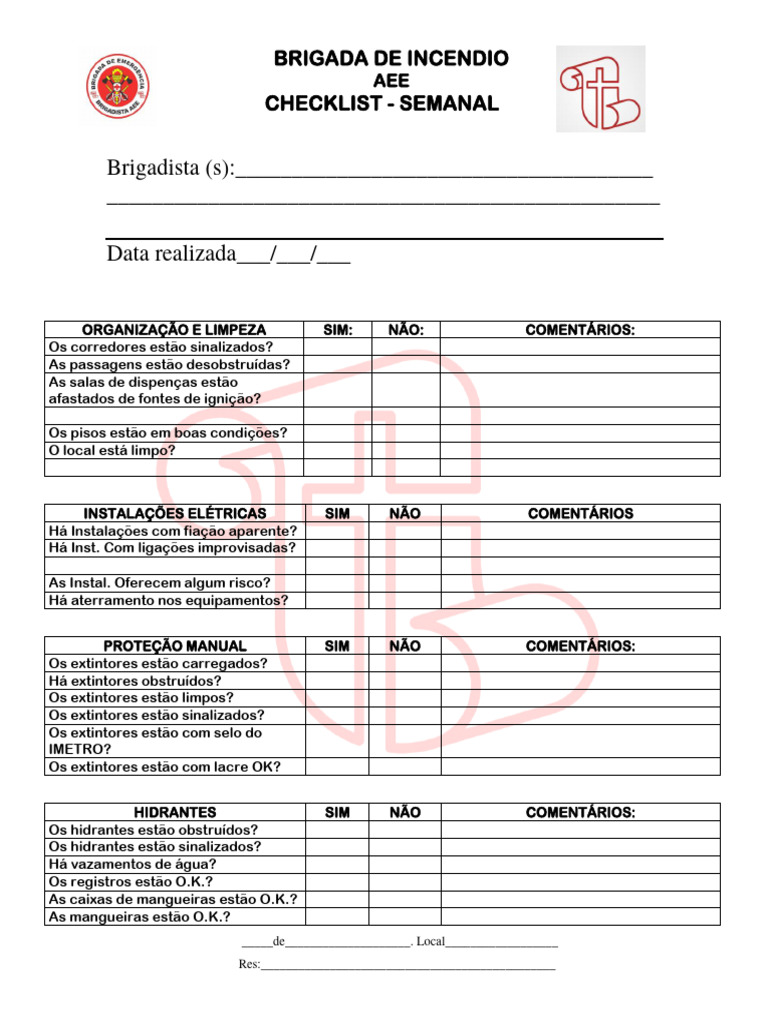 Checklist Semanal de Brigada de Incêndio | PDF | Bens manufaturados