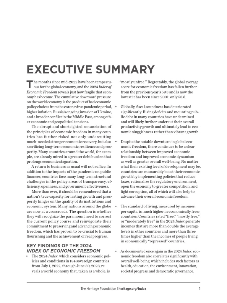 Global Economic Freedom Report 2024 | PDF | Economics | Economies