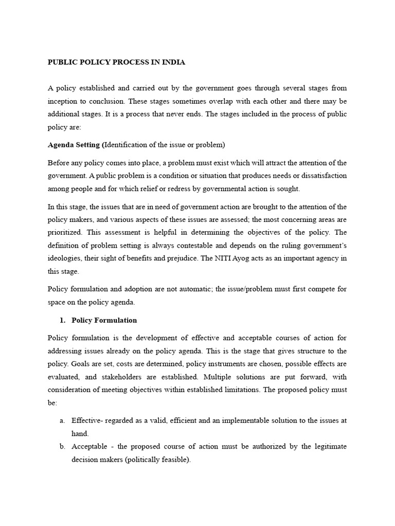 Public Policy Process in India Explained | PDF | Policy | Evaluation