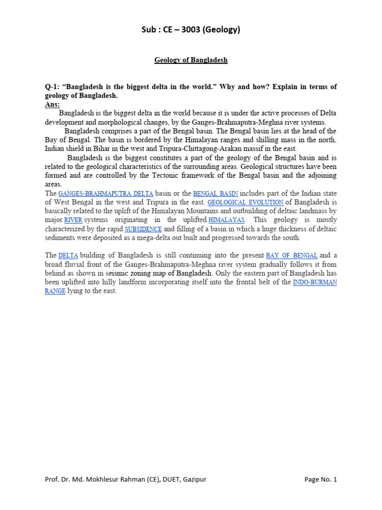 Geology Of Bangladesh 2024 New Pdf Geology River Delta