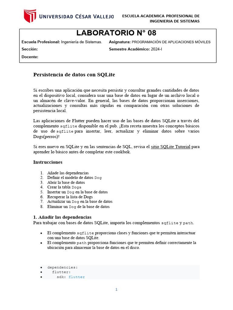 Persistencia de Datos en SQLite con Flutter | PDF | Bases de datos | SQL