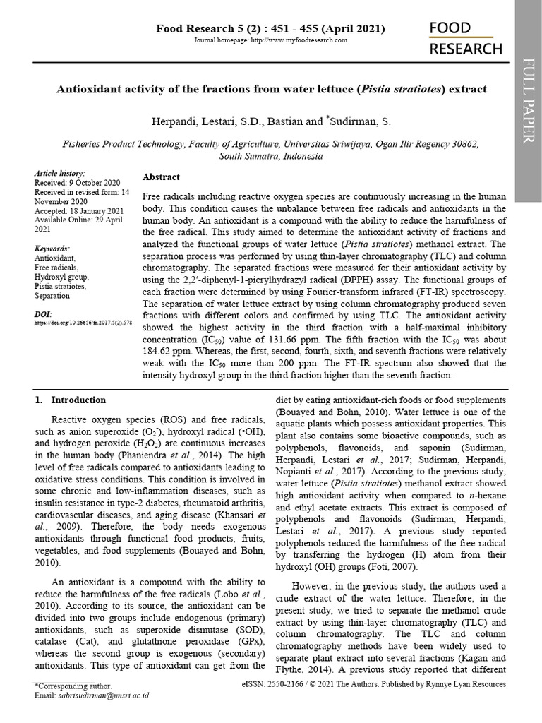 003 herpandi2021 antioxidant activity of the fractions from water