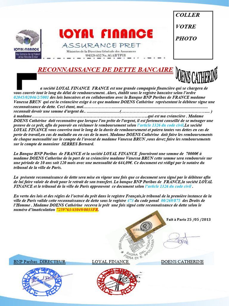 Reconnaissance de Dette Bancaire | PDF | Dettes | Banques