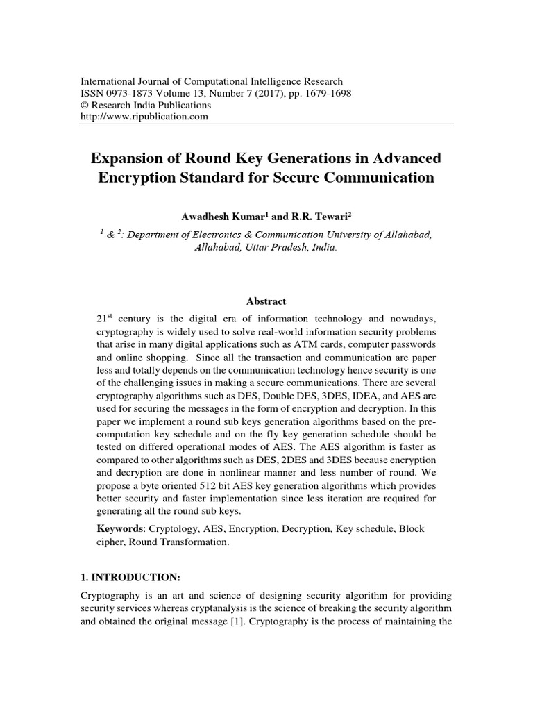 Expansion of Round Key Generations in AES | PDF | Cryptography | Key ...