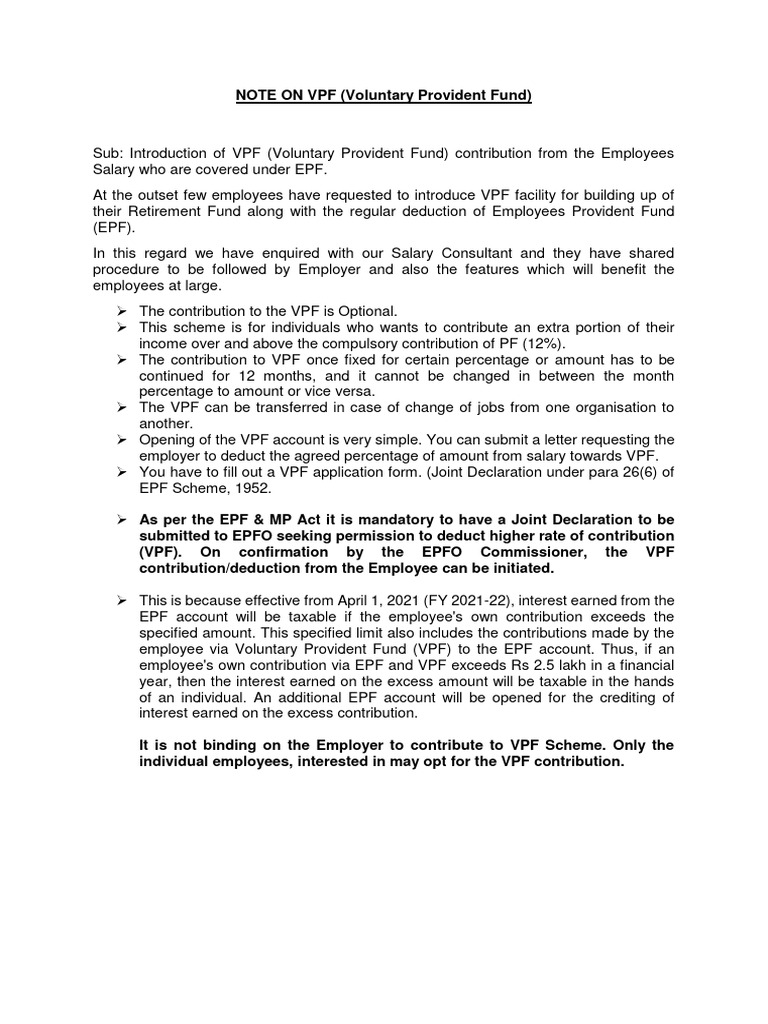 Note On VPF | PDF | Career & Growth | Finance & Money Management
