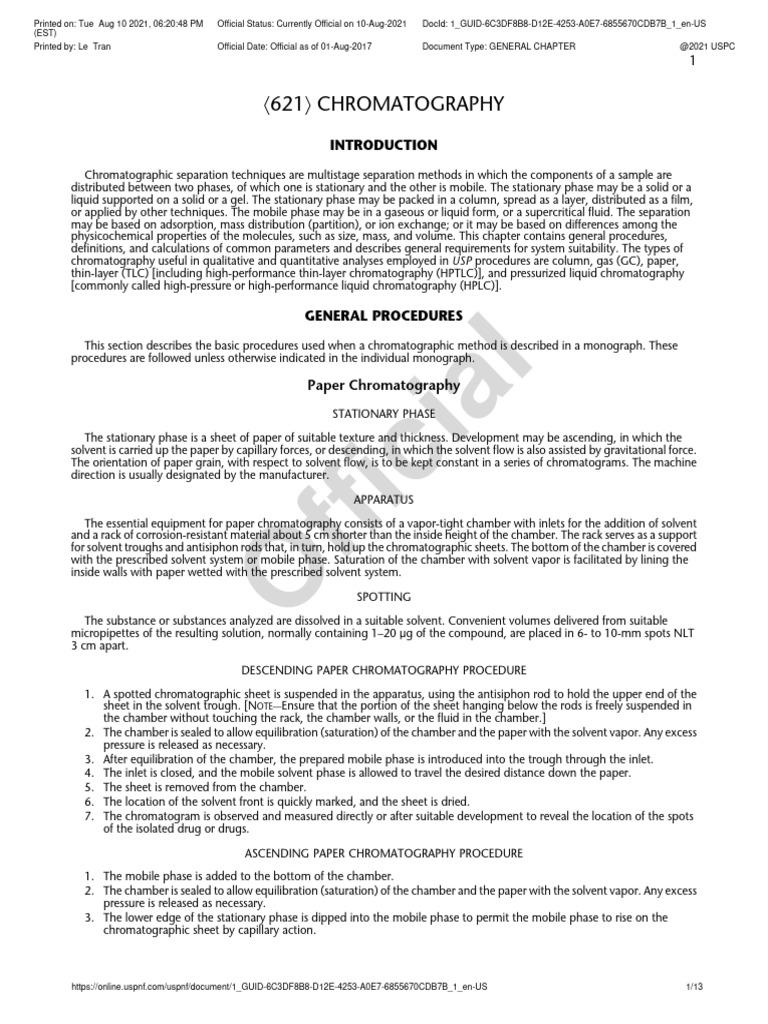 〈621〉 CHROMATOGRAPHY USP Download Free PDF Chromatography High