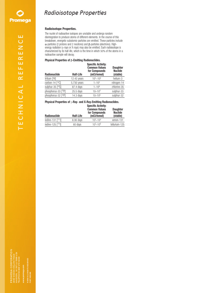 Radioisotope Properties PDF Radioactive Decay Radionuclide