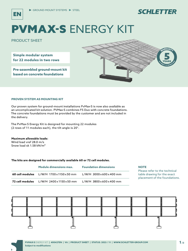 Schletter-Product_Sheets-Ground_Mounted_Systems-PVMaxS-Energy_Kit | PDF ...