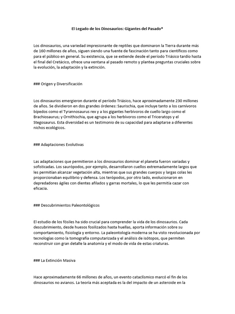 Legado y Extinción de los Dinosaurios | PDF | Dinosaurios | Paleontología