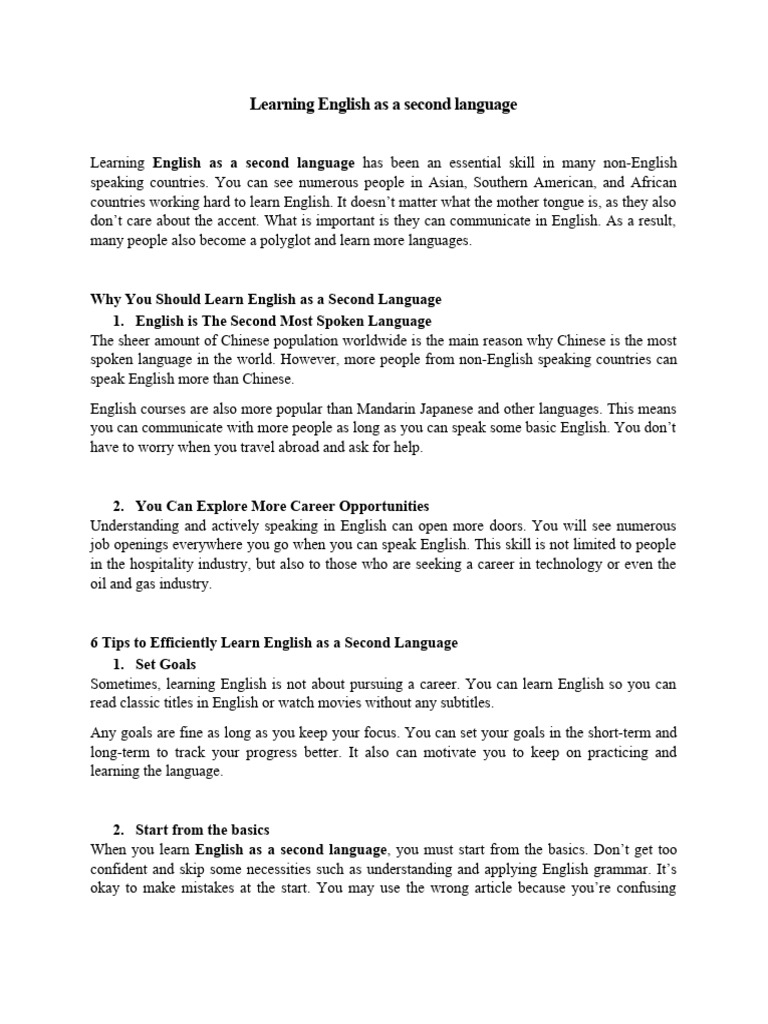 English As A Second Language | PDF | English Language | English As A ...