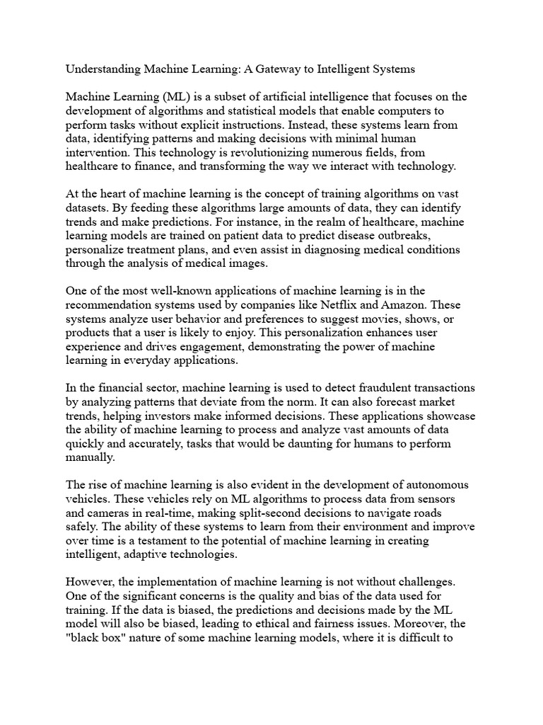 Understanding Machine Learning - A Gateway To Intelligent Systems | PDF ...