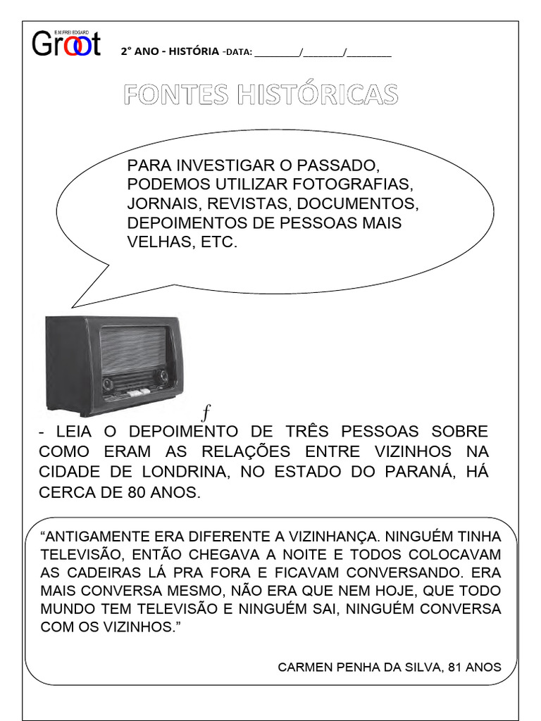 Fontes Históricas 2 ano | Download grátis PDF | Imagem