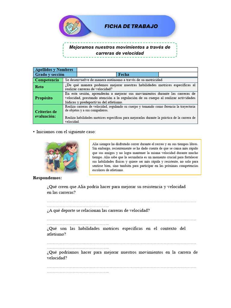 Ficha de Trabajo | PDF | Deporte del atletismo | Corriendo