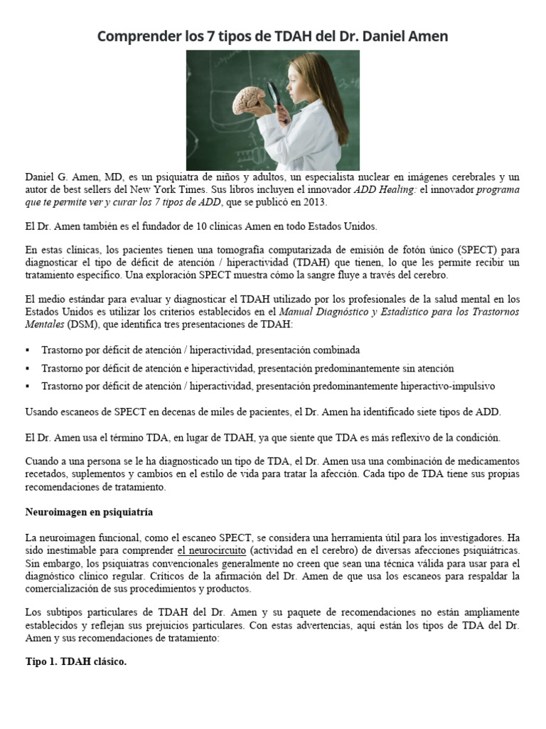 Comprender Los 7 Tipos De Tdah Del Dr Amen Pdf Desorden