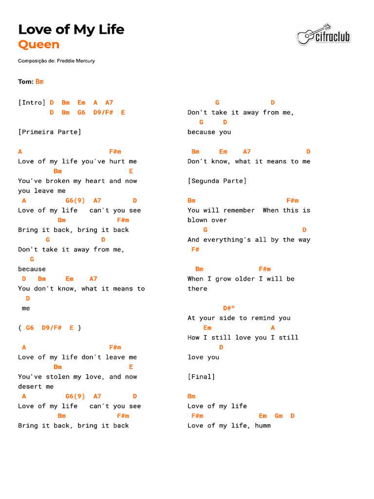 Love of my life cifra pdf