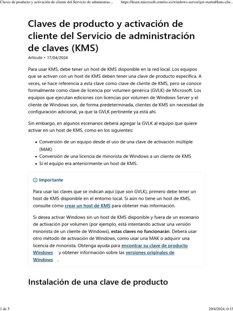 Claves de Producto y Activación de Cliente Del Servicio de