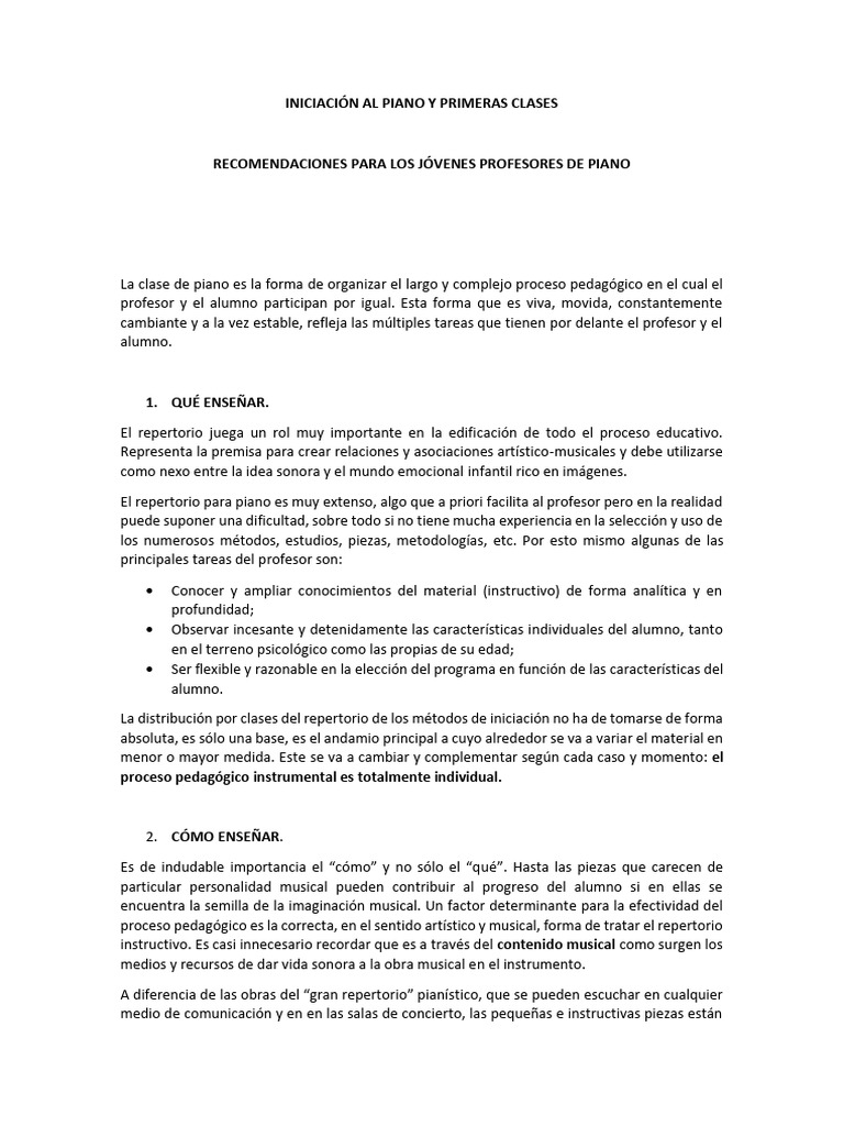 Guía para Iniciar Clases de Piano | PDF | Maestros | Piano