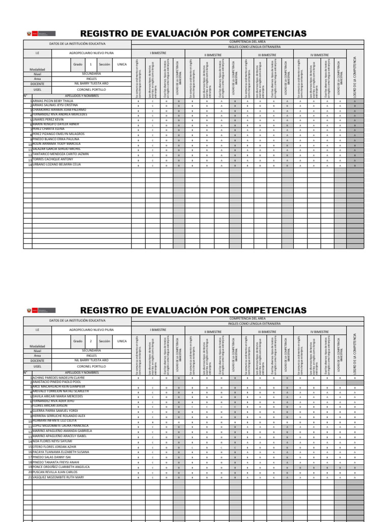 Registro de Notas de Ingles | PDF | Lenguas de Europa | Idiomas de la India