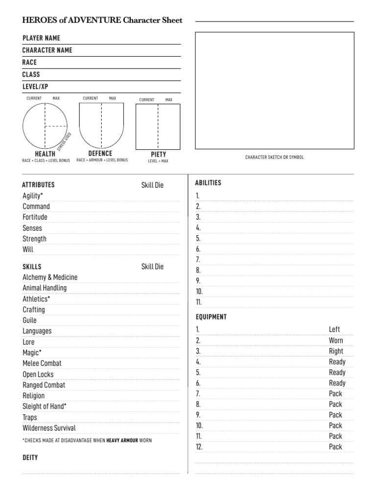 Heroes of adventure blank character sheet pdf role playing video