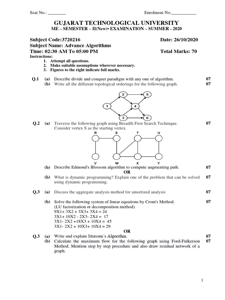 Advanced Algorithms Exam Paper 2020 | PDF | Algorithms | Computational ...