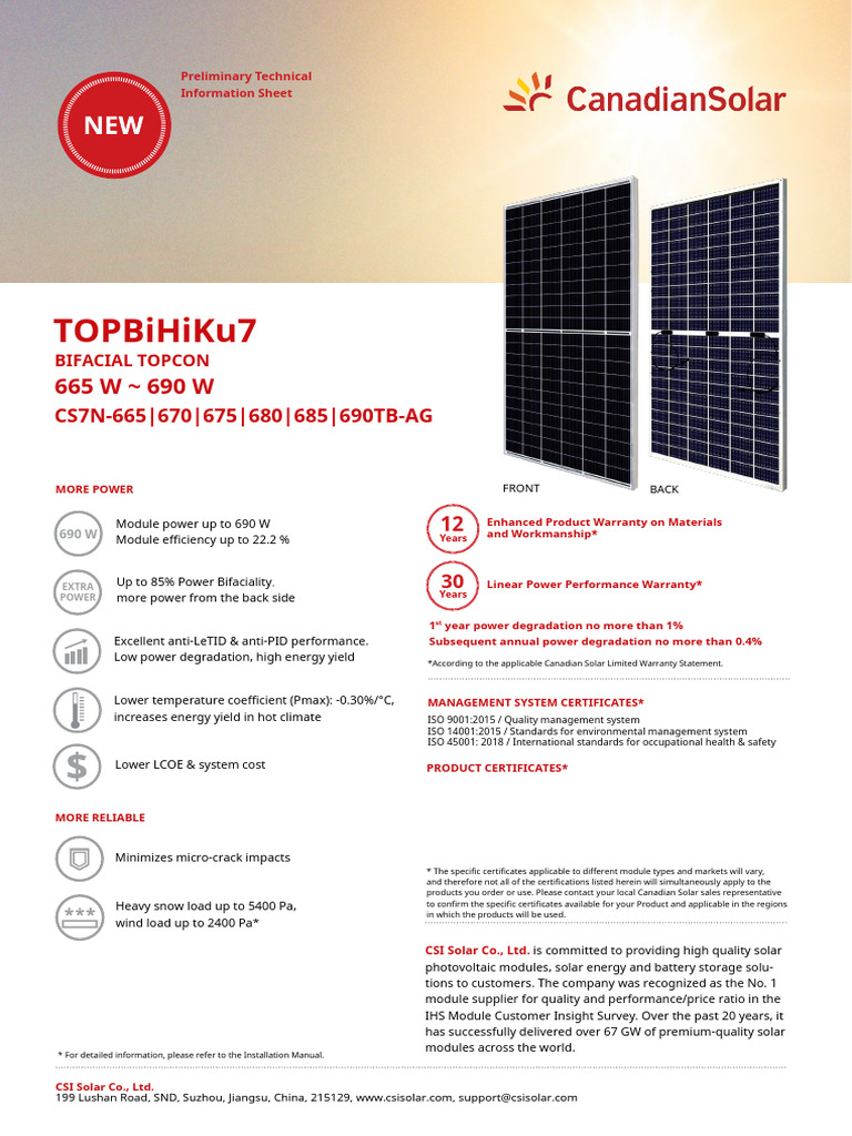 Canadian Solar 690W Module Datasheet | PDF | Photovoltaics | Electric Power