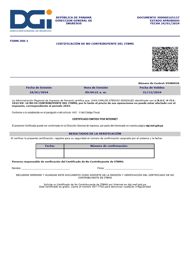No Contribuyente Itbms 2024 | PDF