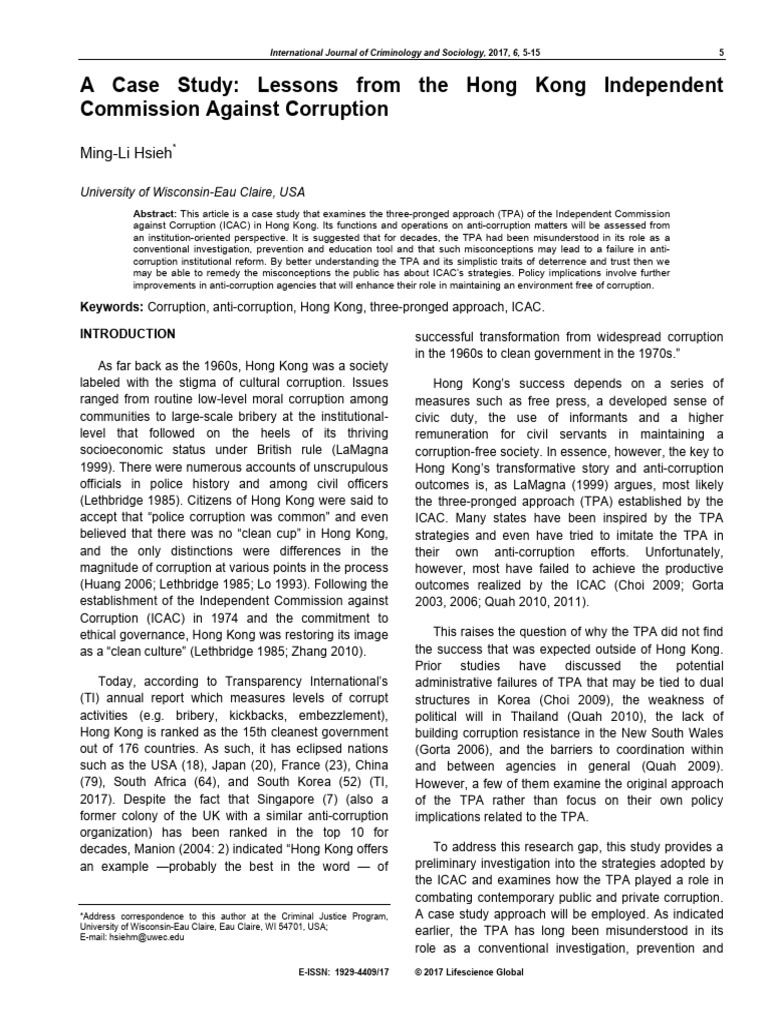 Hong Kong's ICAC: Three-Pronged Approach | PDF | Corruption | Political ...