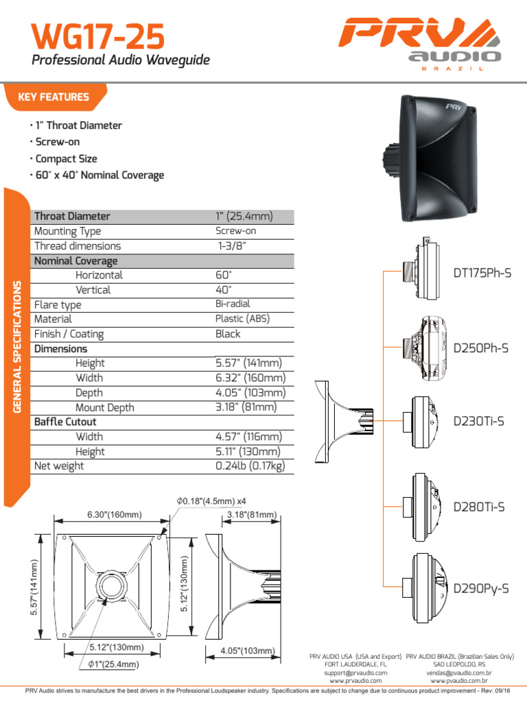 PRV Audio Professional Waveguide Specs | PDF