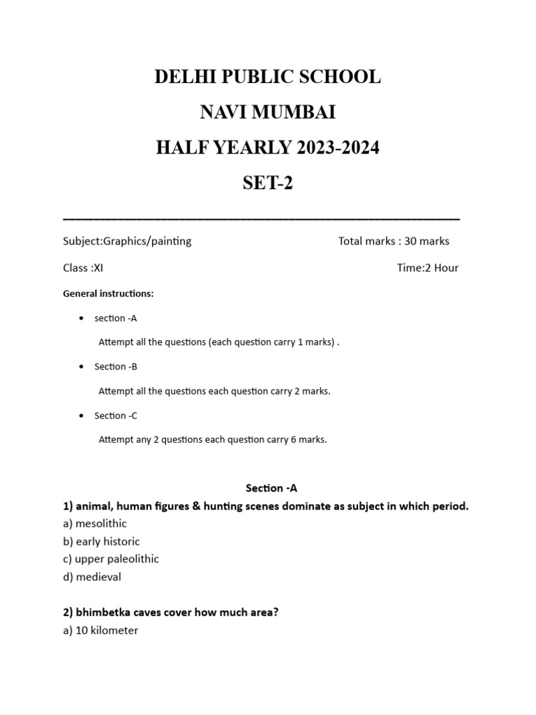 DPS Navi Mumbai XI Graphics Exam 2023-24 | PDF