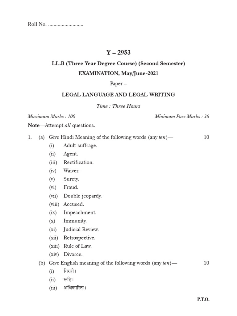 LLB 2 Sem Legal Language and Legal Writing y 2953 Jun 2021 | PDF ...