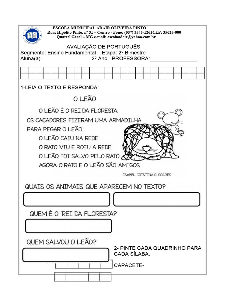 Avaliação de Português e Matemática 2º Ano | PDF | Linguística