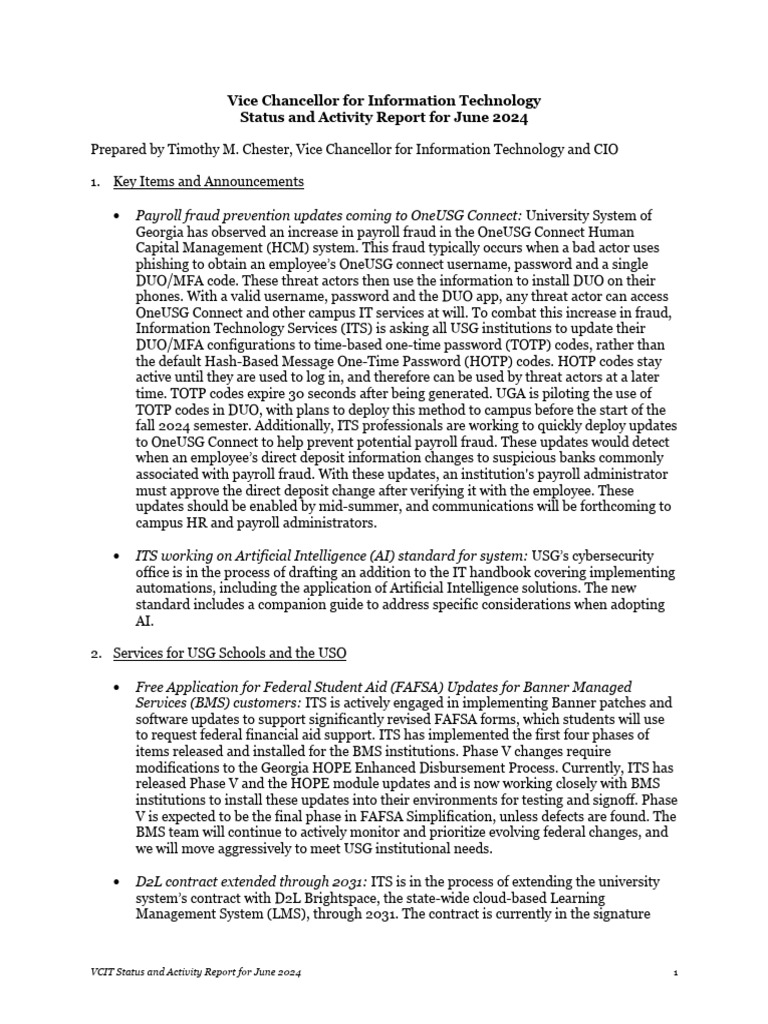 VCIT Status and Activity Report For June 2024 | PDF | Customer ...