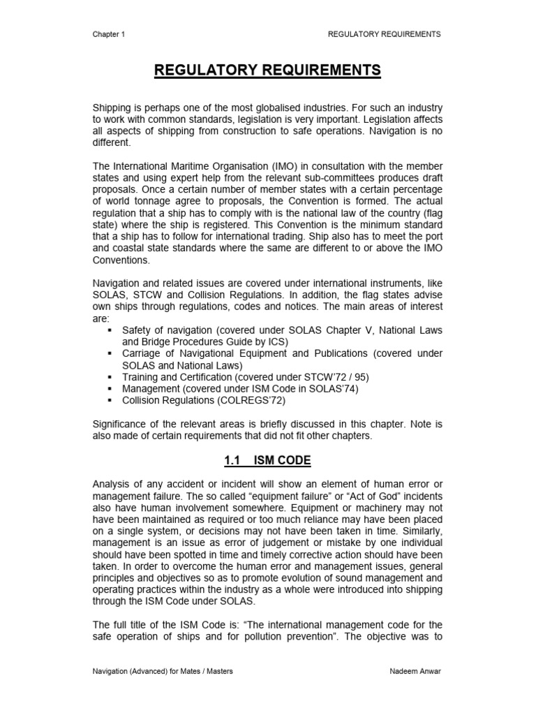 CH 1 REGULATORY REQUIREMENTS | PDF | Shipping
