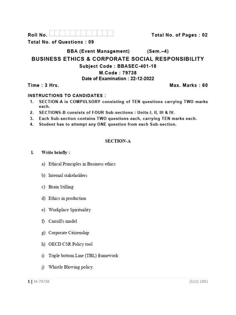 Bba 4 Sem em Business Ethics and Corporate Social Responsibility 79738 ...