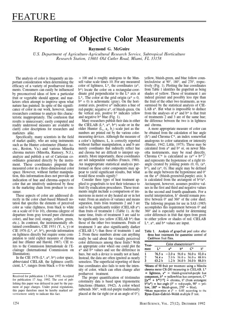 Color Measurement in Postharvest Analysis | PDF | Vision | Color