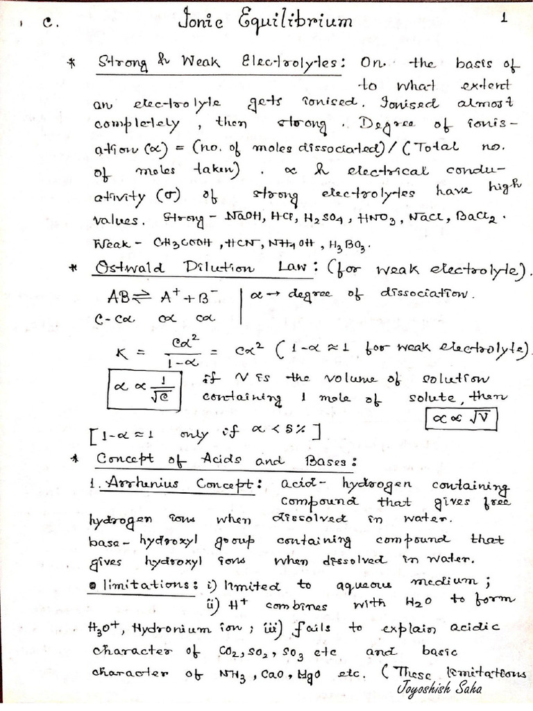 Ionic Equilibrium Complete Notes | PDF
