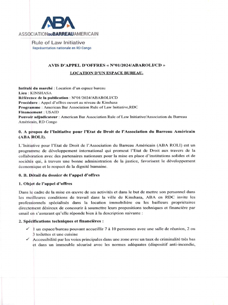 ABA AMI Location Bureau À Kinshasa | PDF